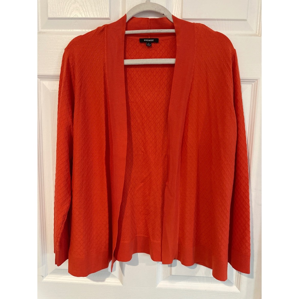 Premise Womens Orange Diamond Textured Open Front Cardigan Sweater Size L